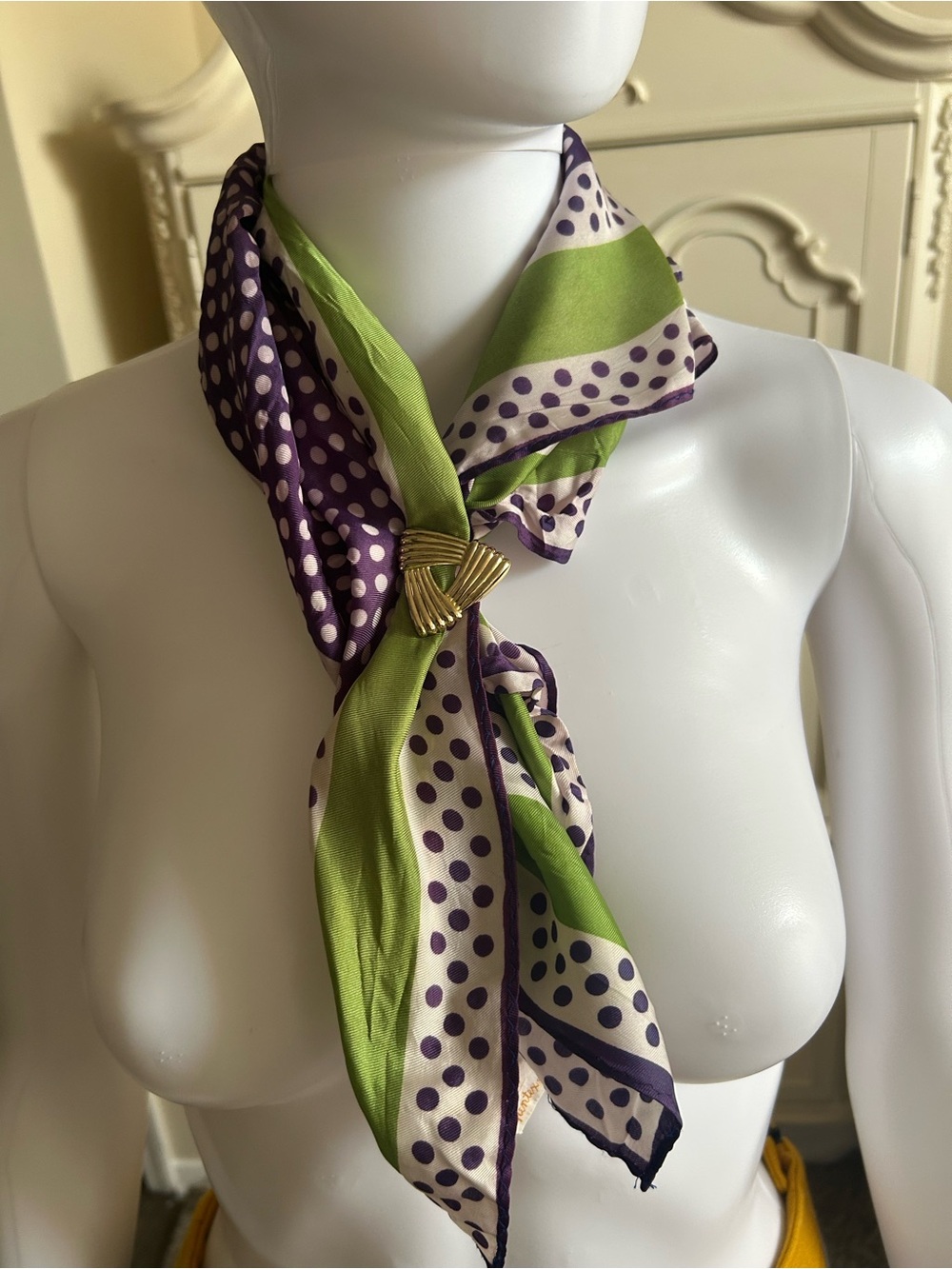 Silk Polka Dot Neck Scarf in Purple and Green - Classic Women's Accessory